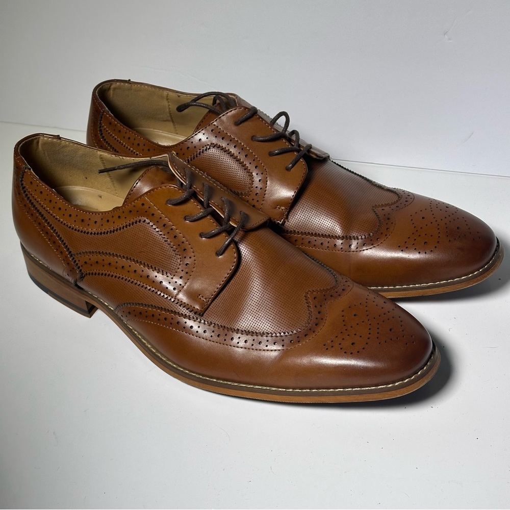 Kenneth Cole Reaction Oxfords Men's Size 13 M Wingtip Cognac Faux Leather